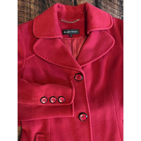 Ellen Tracy Long Button Down Belted Peacoat Trenchcoat Wool/Angora blend Size 12 - Picture 8 of 15